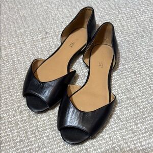 Nine West Women's Peep Toe Black Leather Flats